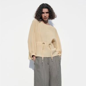 NWOT Zara drawstring long sleeve top colour sand or light beige